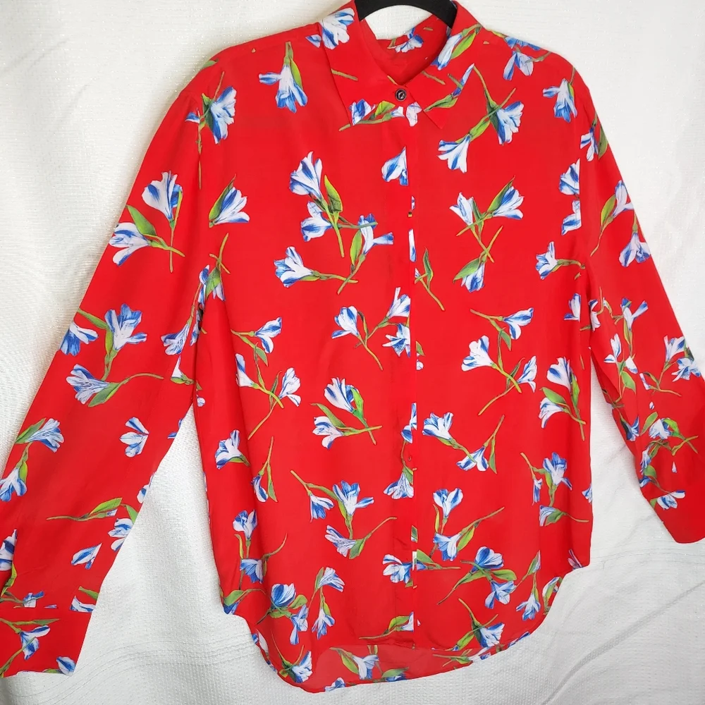 rag & bone Red Floral Blouse NWT size Medium Super soft shirt. Originally $395 - Picture 4 of 12